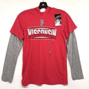Wisconsin Badgers Bucky Campus Heritage LS Hooded T-shirt Youth S (8-10) Red NWT